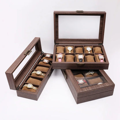 DELESYS Retro Wood Grain Leather Watch Box — Creative Storage Case for Watches, Glasses & Accessories, Gift Box