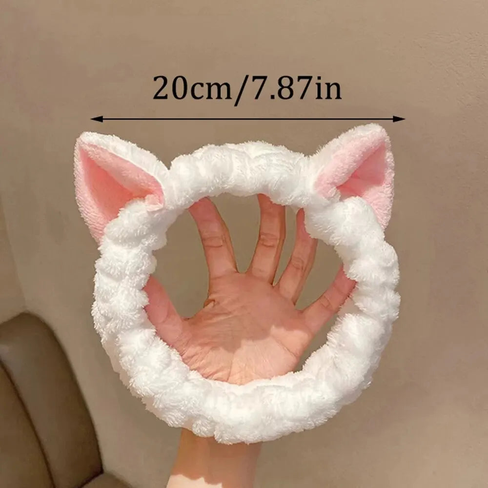Cat Coral Plush Headband - Soft Cute Hair Bow Band for Face Washing, Makeup and Girls