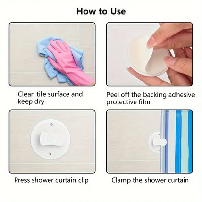 3PCS Shower Curtain Clothespin Clips – Windproof & Splash Guard Adhesive Fixers for Bathroom Curtain Stability