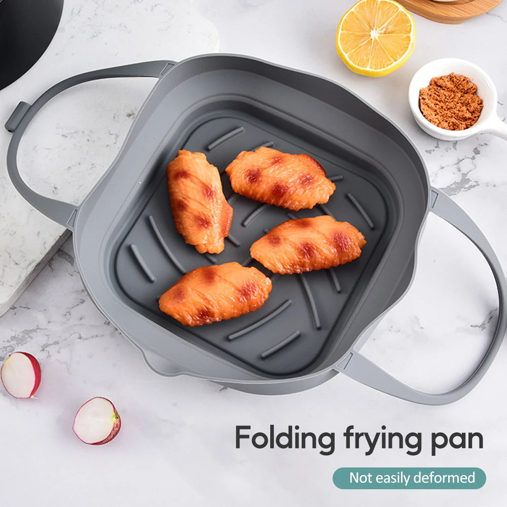Silicone Baking Tray for Air Fryer Oven - Reusable Pizza and Fried Chicken Basket Molds - Grill Pan Accessories and Tool