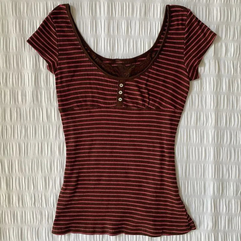 Y2K Stripe Pattern Cotton T-Shirt – Casual Chic Slim Fit Women’s Urban Streetwear Harajuku Emo Hip Hop Aesthetic Top