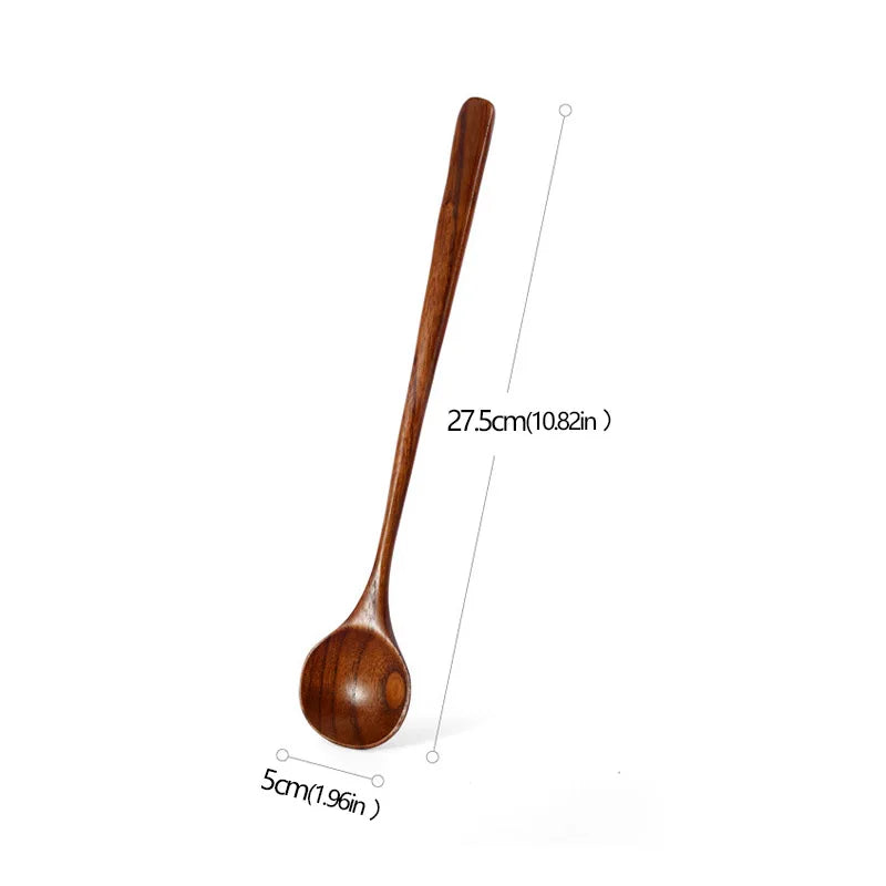 Long Wooden Spoons – Natural Coffee Stirring Rods & Tea Dessert Spoons for Soup Kitchen Tableware