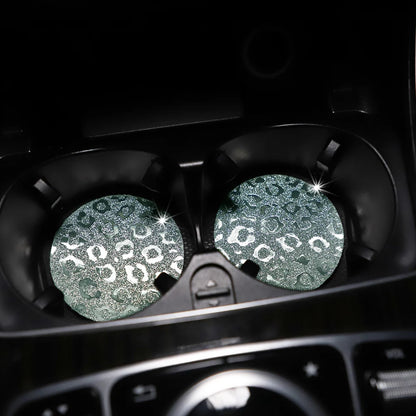 Waterproof Car Cup Holder Set - Glitter Leopard Print TPU Anti-Slip Interior Accessories