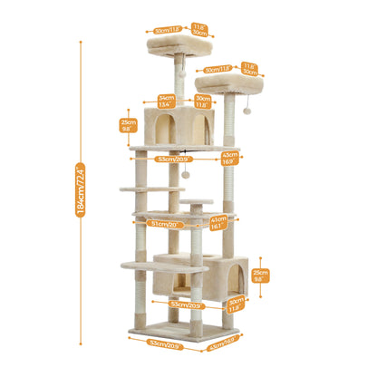 Large Cat Tree Tower – Multi-Level Plush Indoor Cat Condo with Scratching Posts, Boards, Perches & Caves