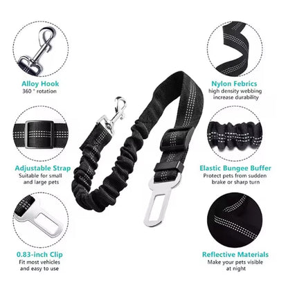 High-Grade Adjustable Dog Car Safety Belt — Shock-Absorbing Damping Strap with Reflective Trim, Universal Fit