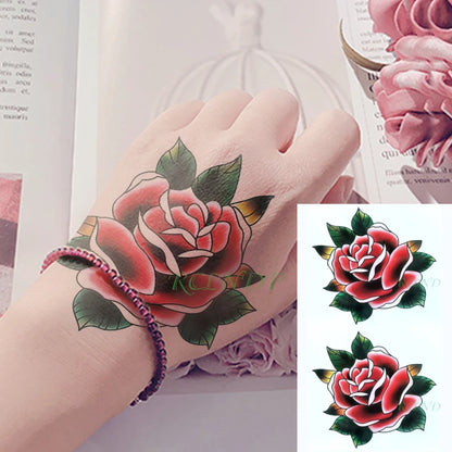 Waterproof Temporary Rose Flower Tattoo Stickers – Fake Flash Body Art for Men & Women Hands and Body