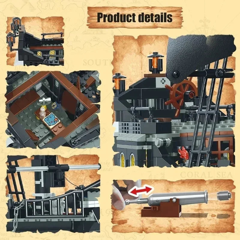 Pirates Black Pearl Ship Building Blocks – 1:1 Caribbean Adventure Boat Model Toy for Kids & Adults
