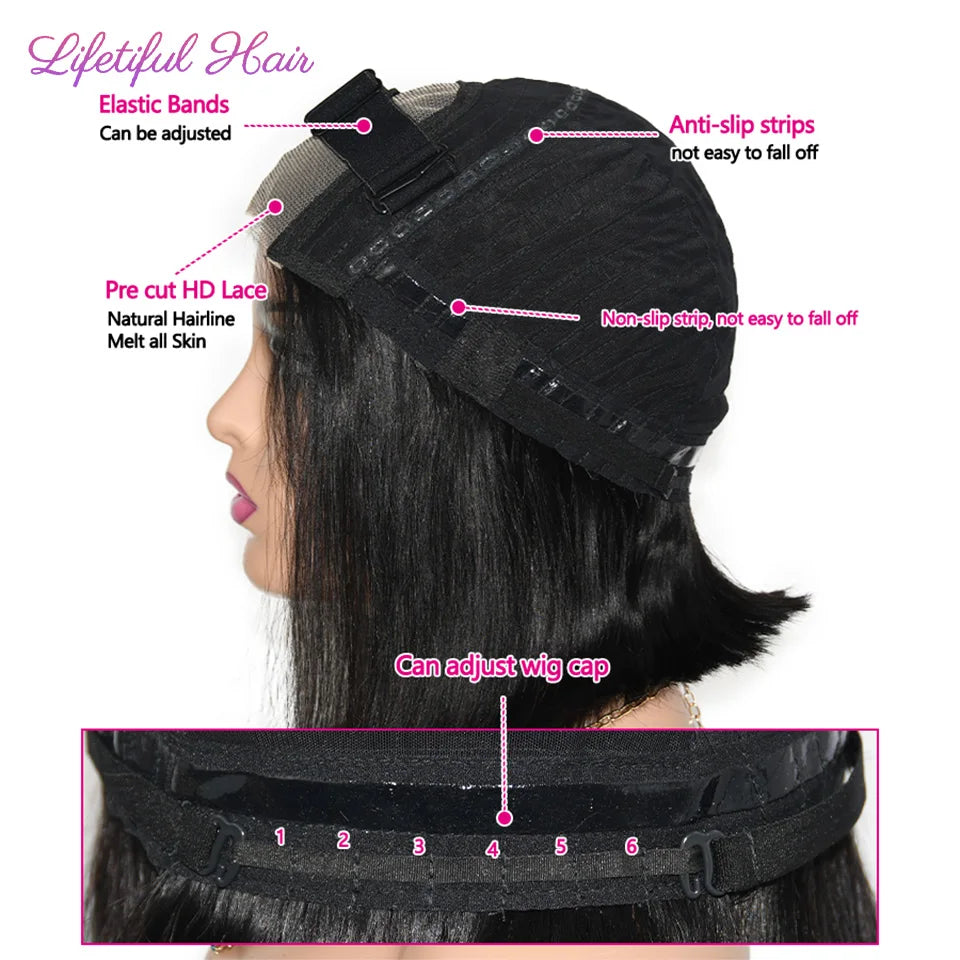Glueless Bob Human Hair Wig — Ready-to-Wear Straight 4x4 Transparent Lace Closure for Women