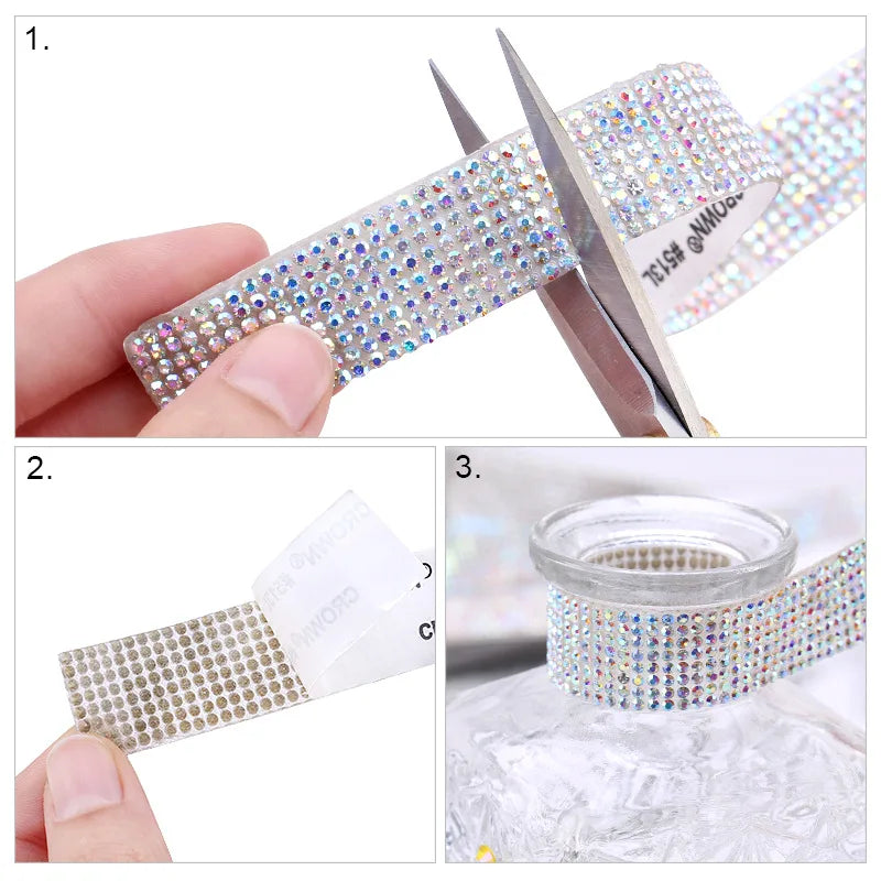 1 Yard Self-Adhesive Crystal Rhinestone Sticker Diamond Ribbon - DIY Rhinestone Arts Crafts for Car, Phone Decoration