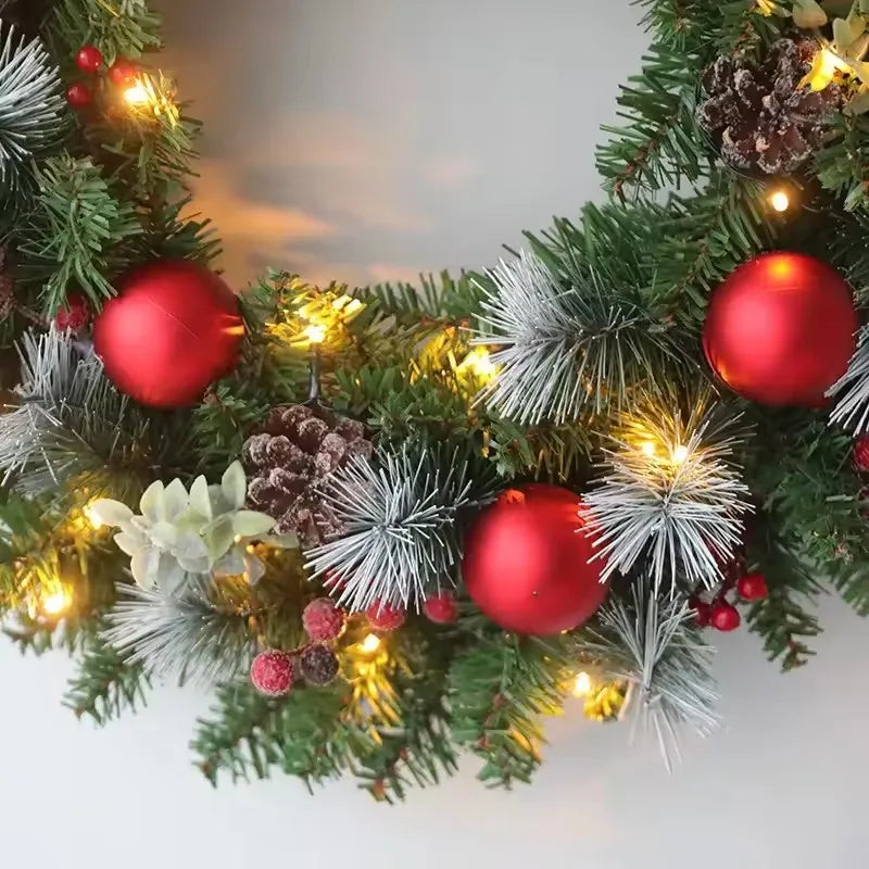 20–60cm LED Christmas Wreath – Lighted Pine Door Hanging Garland for Home & New Year Party Decor