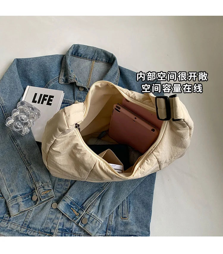 2025 Trendy Women's Soft Cloth Shoulder Bag – Solid Color, Y2K Casual Style, Crossbody Handbag for Students
