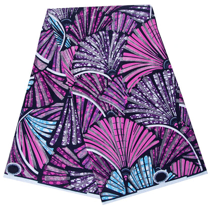 Shine African Ankara Wax Fabric - 6 Yards 100% Cotton Hot Stamping Print for Party Dresses, Sewing & Crafts