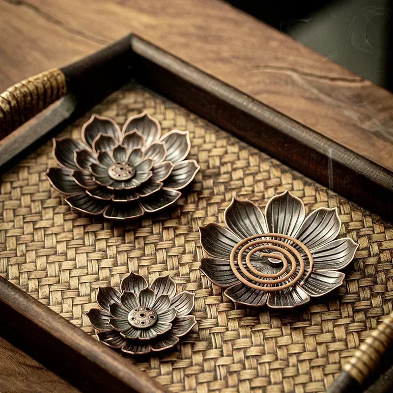 Bronze Lotus Backflow Incense Burner - Elegant Stick and Coil Holder for Home Decor and Buddhism Decoration