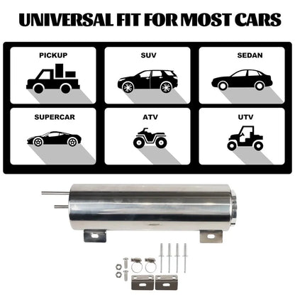 Universal Stainless Steel Coolant Overflow Tank - Polished Radiator Expansion Reservoir for Cars