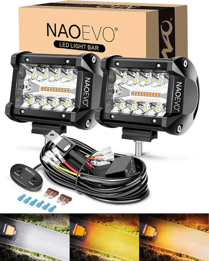 NAOEVO 4 Inch LED Pod Lights – Spot Flood Combo Fog Driving Lights for Off-Road 4x4 Truck, Boat, ATV, UTV & Jeep Work Lighting Accessories