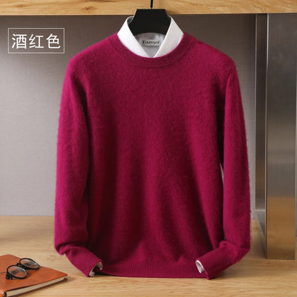 Men's Pure Mink Cashmere Sweater - Luxury O-Neck Long Sleeve Knit Pullover For Autumn & Winter Fashion