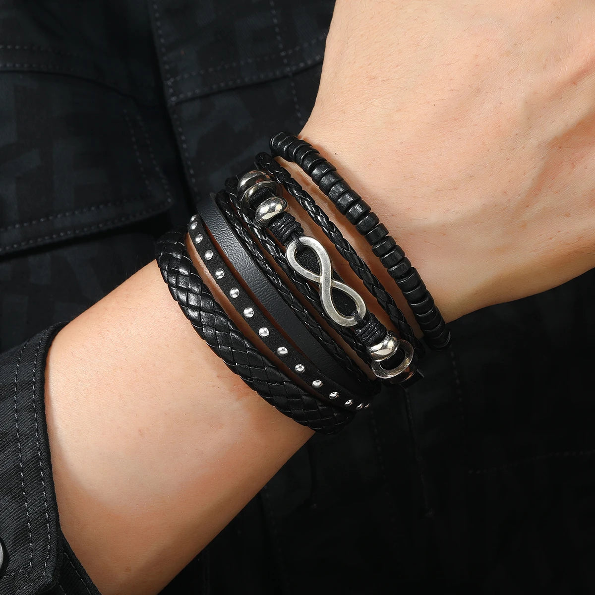 4Pcs Men's Braided Leather Bracelets Set – Vintage Life Tree & Rudder Charms, Wood Beads, Ethnic Tribal Wristbands