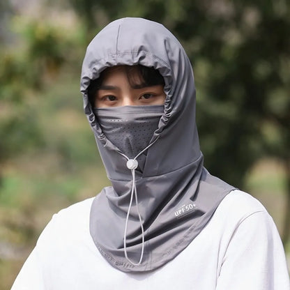Unisex Summer UV Protection Hat with Mask & Shawl – Ice Silk Breathable Sun Protection Pullover Cap for Outdoor Sports & Beach Use