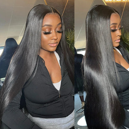 Pre-Cut Glueless 13x6 HD Lace Frontal Wig – 40 Inch Straight Human Hair, Pre-Plucked Ready-to-Wear for Women