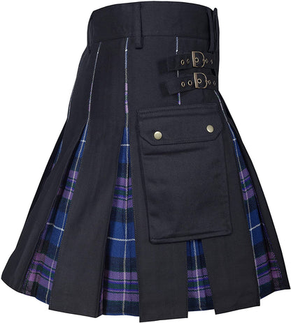 Men's Utility Kilt – 100% Cotton Jeans Hybrid with Modern Box Pleated Tartan, Traditional Design