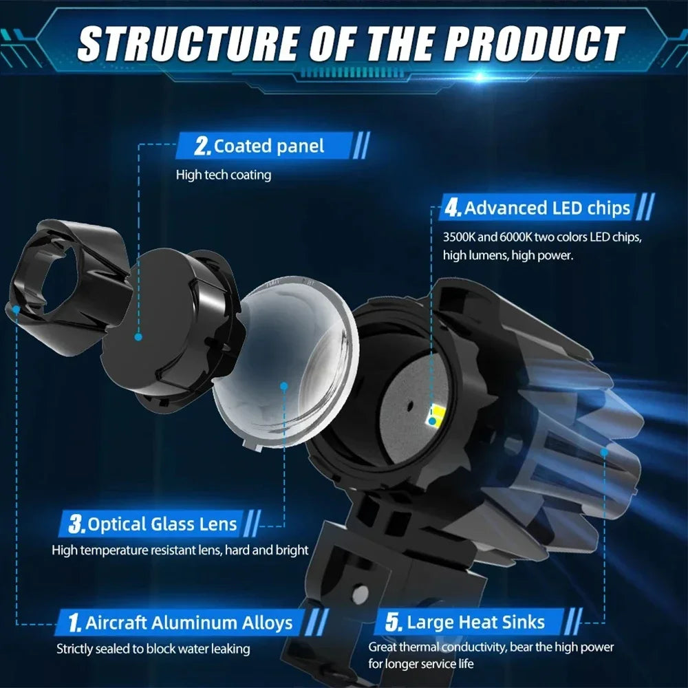 200W LED Motorcycle Spotlight – Fog & Auxiliary Headlights for Off-Road, UTV, Truck, 12V/24V