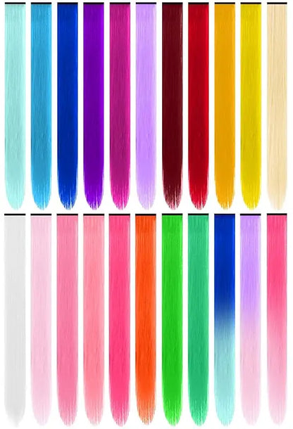 1/5/11 Pack 22" Clip-In Multi-Color Rainbow Hair Extensions – Synthetic Highlights for Girls, Women & Kids