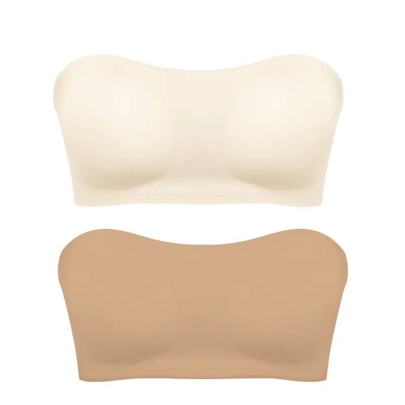 Women’s Strapless Push Up Bra – Seamless Ice Silk Removable Padded Invisible Anti-Slip Beauty Back Off Shoulder Bralette