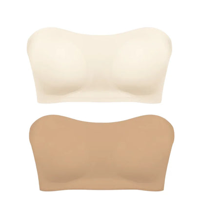 Women’s Strapless Push Up Bra – Seamless Ice Silk Removable Padded Invisible Anti-Slip Beauty Back Off Shoulder Bralette