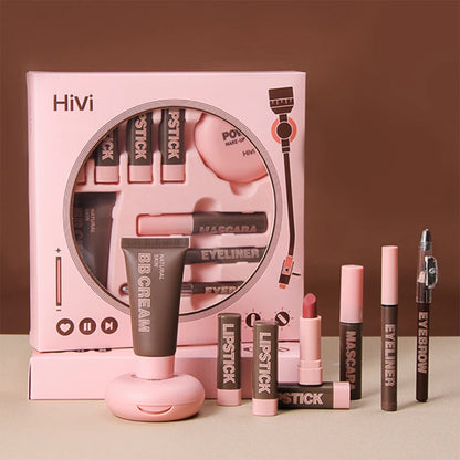 HiVi Makeup Gift Box Set – Powder, Glue, Lipstick & More, Perfect Valentine's Day Gift for Your Wife