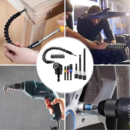 Flexible Drill Extension Kit – 105° Right Angle Drill Adapter with Universal Sleeve, Multi-Size Drill Extender Tool for Tight Spaces