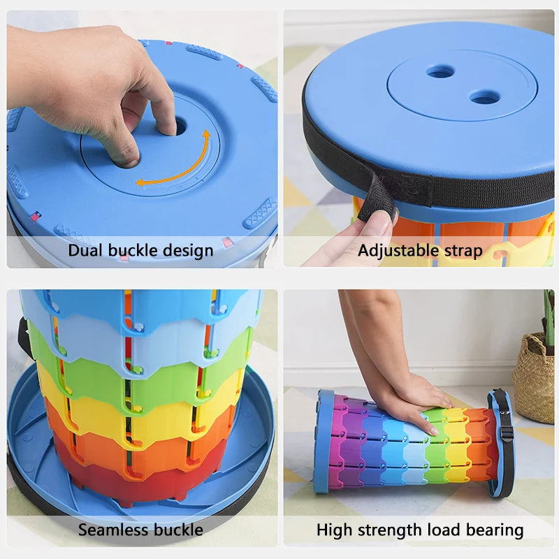 Portable Round Folding Chair: Accordion Style with Height Adjustment - Simple Tool for Playground, Elephant Swing, Queue Chair