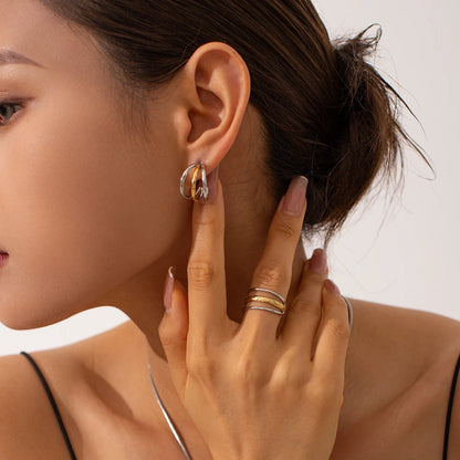 Vintage 18K Gold Plated Stainless Steel Ring – Double Line Irregular Open End Jewelry for Women