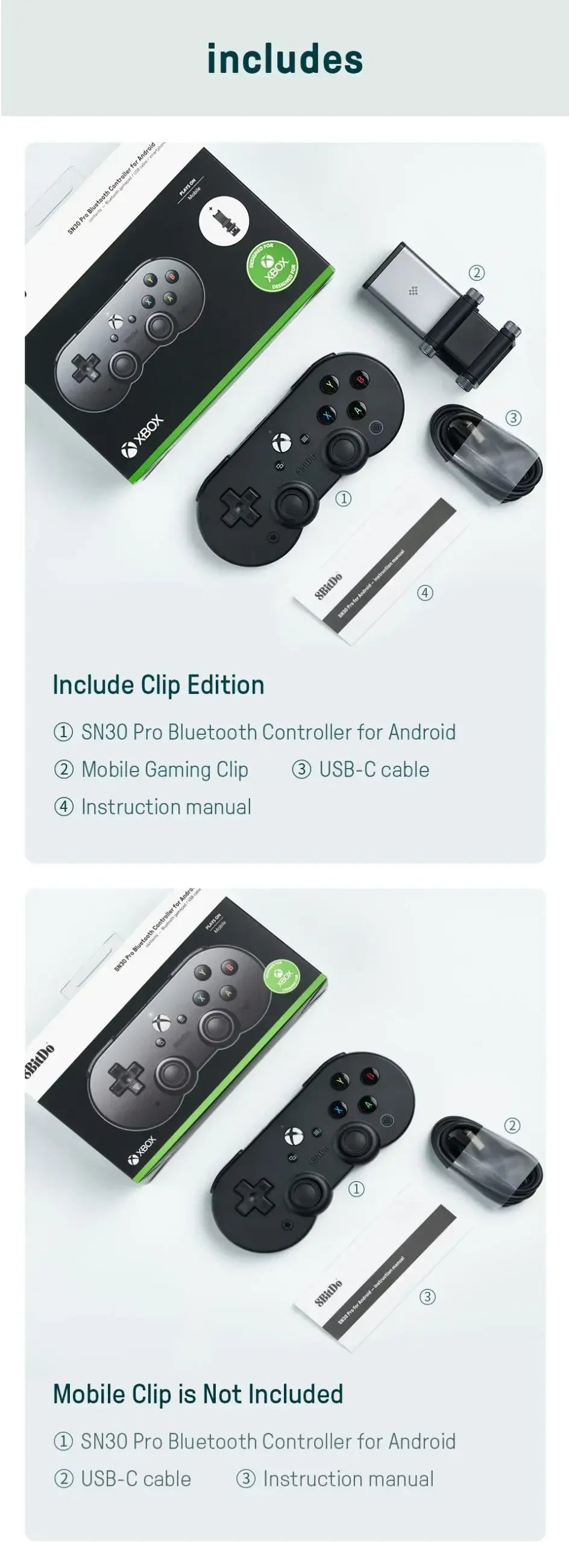 8BitDo SN30 Pro Controller for Xbox Cloud Gaming | Android with Clip (US/EU)