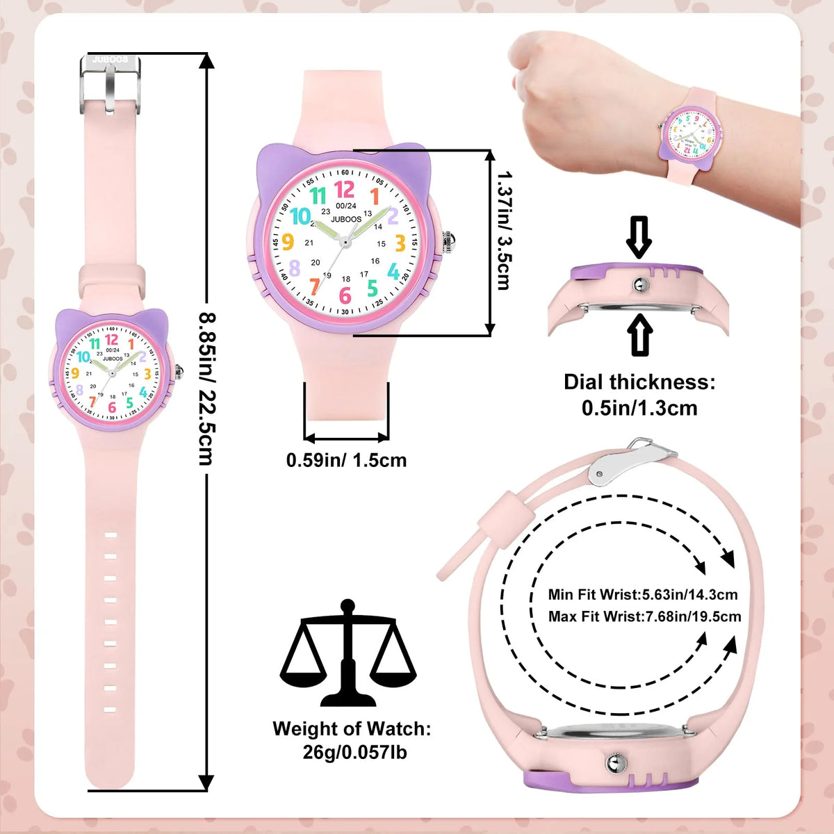 Kids Analog Learning Watch for Boys and Girls - Easy-to-Read 3ATM Waterproof Quartz Wristwatch for Ages 3–12
