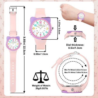 Kids Analog Learning Watch for Boys and Girls - Easy-to-Read 3ATM Waterproof Quartz Wristwatch for Ages 3–12
