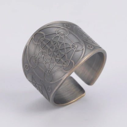Dawapara 7 Archangels Protection Ring – Metatron Cube, Lilith Symbol, King Solomon Secrets Vintage Amulet Jewelry