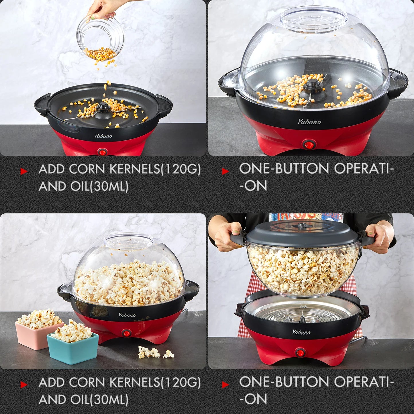 6-Quart Electric Popcorn Maker with Nonstick Plate & Quick-Heat Stirring – Cool Touch Handles