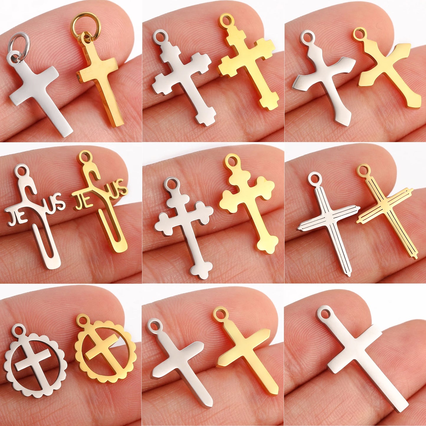 Stainless Steel Cross Charms Set - 5Pcs DIY Jewelry Pendants for Bracelets, Earrings & Necklaces