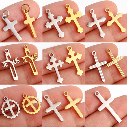 Stainless Steel Cross Charms Set - 5Pcs DIY Jewelry Pendants for Bracelets, Earrings & Necklaces