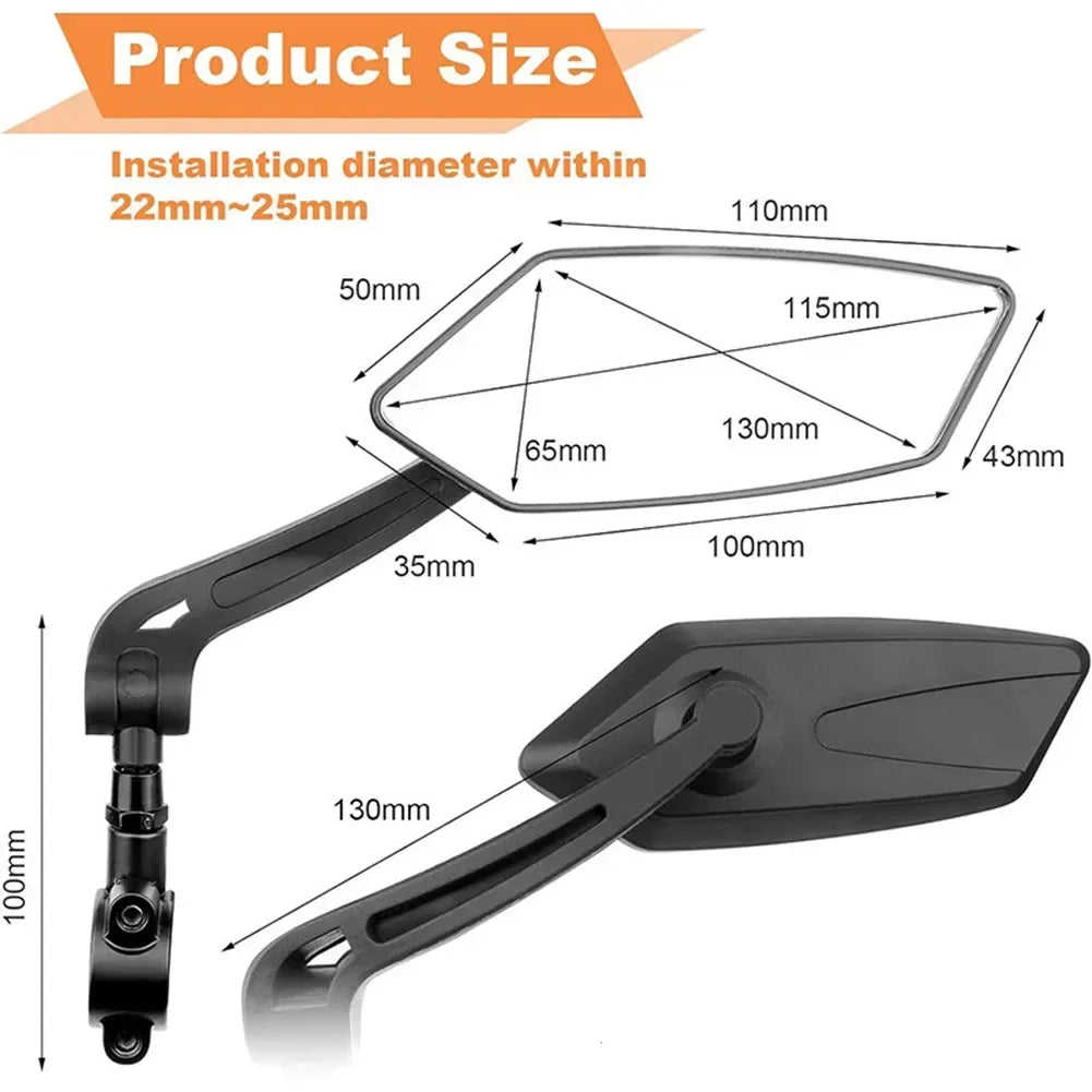 Adjustable Bicycle Rear View Mirror – Rotatable Handlebar Reflector with Wide-Angle Back Sight & Installation Tools