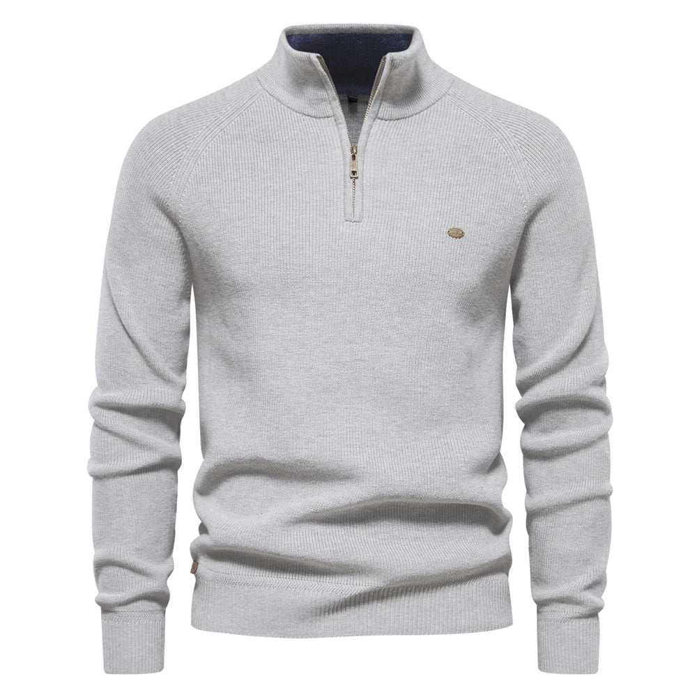 Men's Autumn Cotton Zipper Cardigan - High Collar Warm Knitted Casual Sweater Winter Top