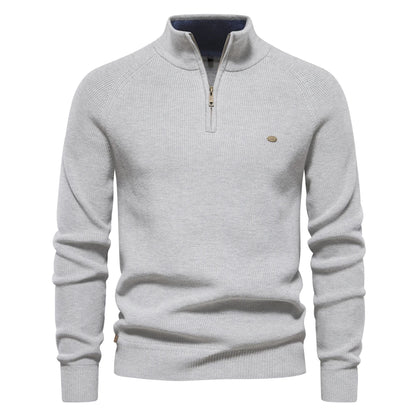 Men's Autumn Cotton Zipper Cardigan - High Collar Warm Knitted Casual Sweater Winter Top