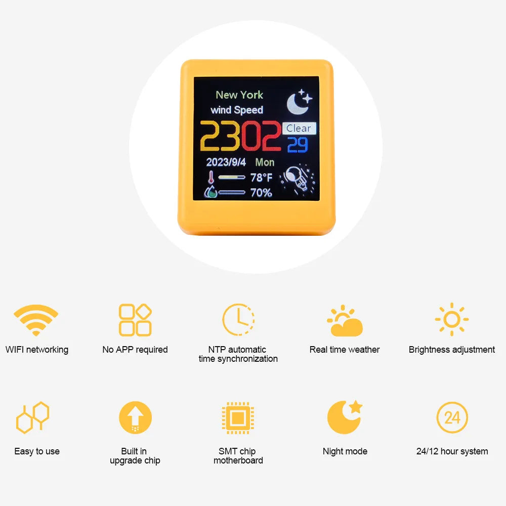 Small Portable Smart WiFi Weather Station – Temperature, Humidity, Time & Alarm Clock, Desktop Display Decoration
