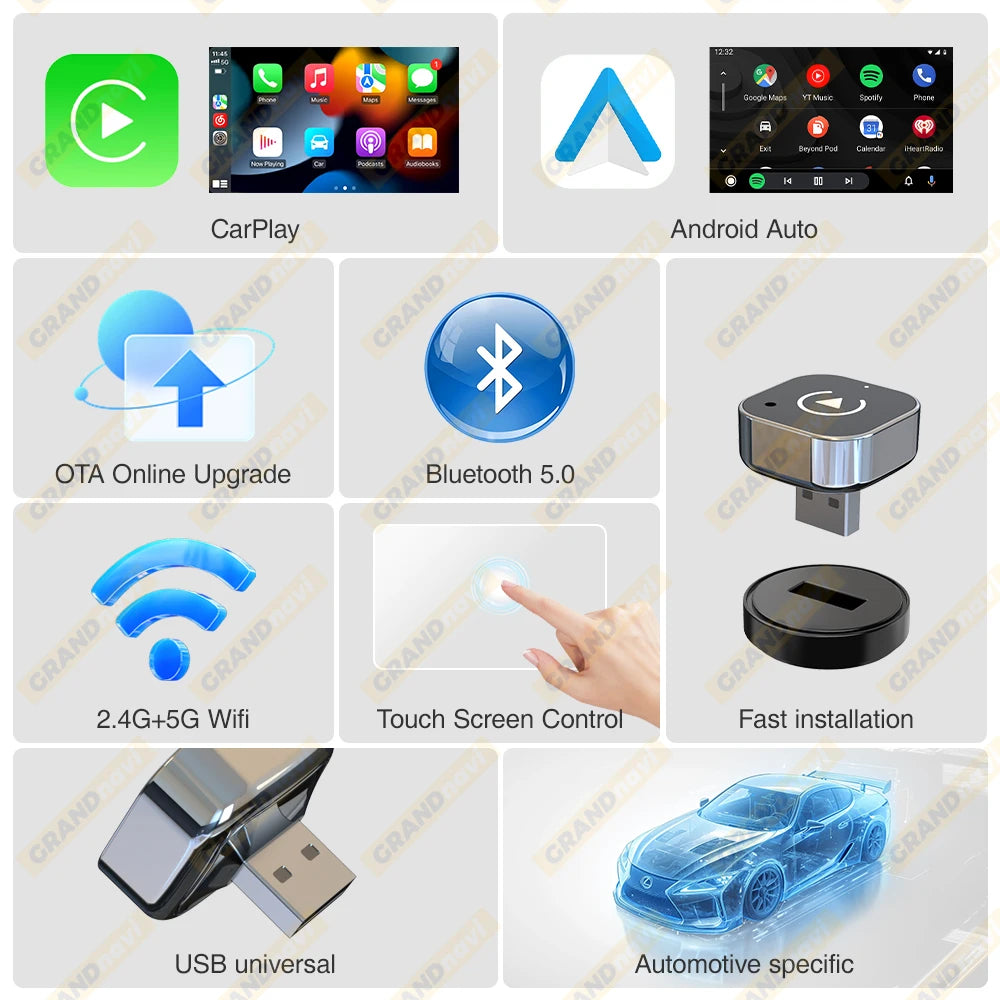 Wireless CarPlay & Android Auto Adapter — USB Smart Mini Box, Plug & Play, Universal for VW, Toyota, Nissan, Honda, Ford, Benz