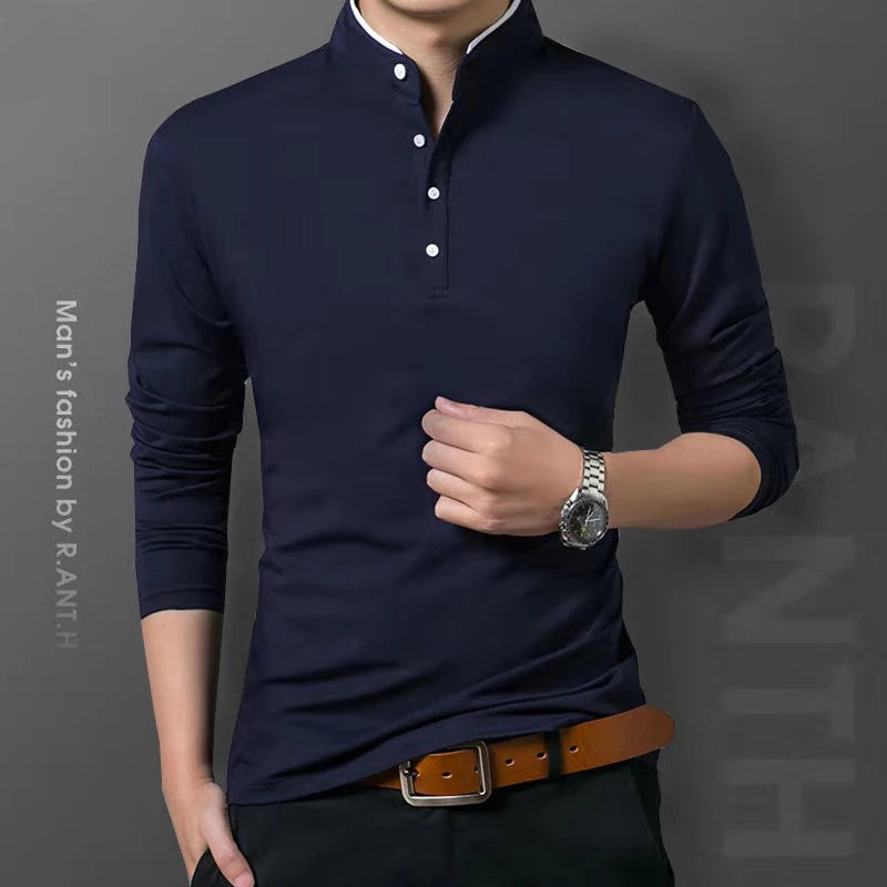 Men's Business Casual Polo Shirt - Long Sleeve Breathable Formal Top Comfortable Summer Wear