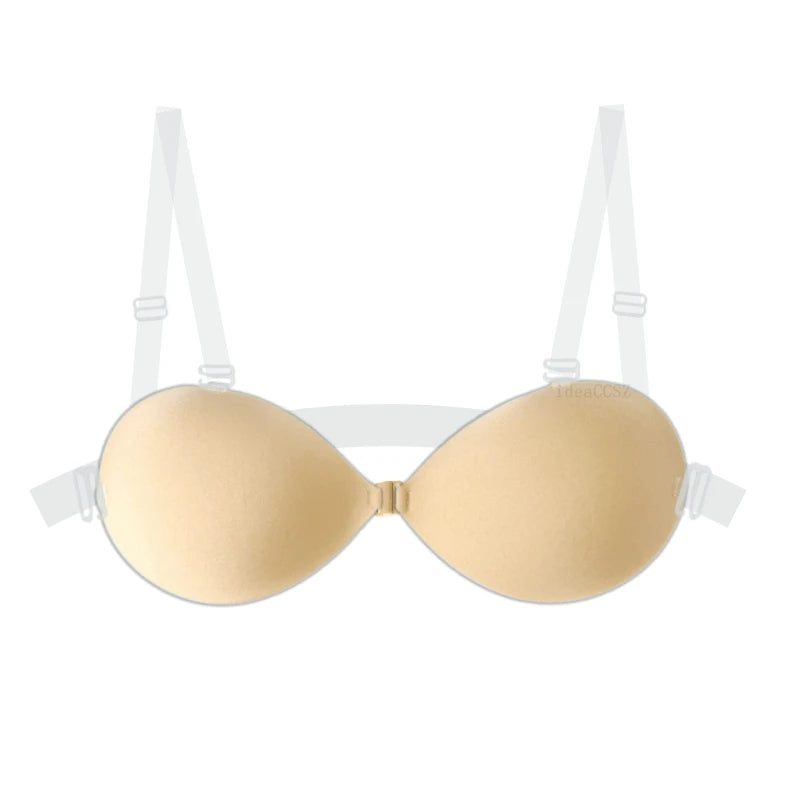Adhesive Silicone Push-Up Bra - Invisible Backless Lingerie with Transparent Straps for Women