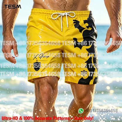 Men’s Lion Print Beach Shorts - Casual Summer Vacation & Sports Running Shorts