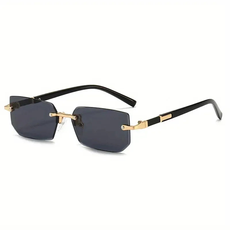 Rimless Rectangle Sunglasses – Unisex Small Square Fashion Shades, Lightweight UV Protection for Summer Travel