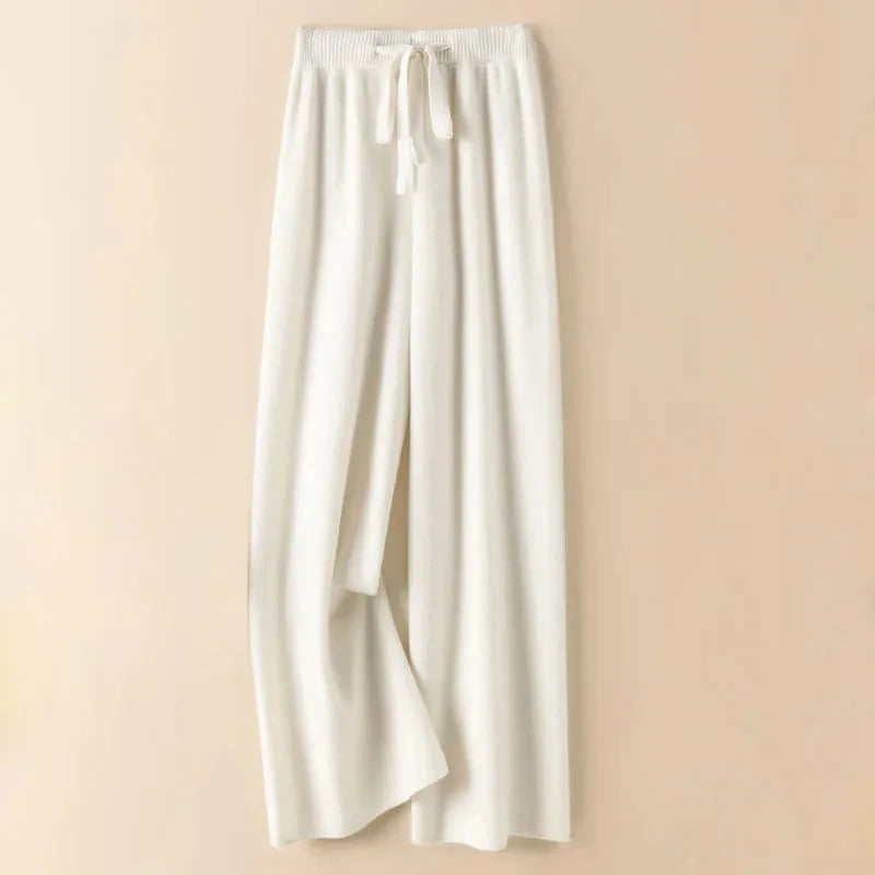Thick Warm Knitted Pants - Women's High Waist Soft Elastic Straight Leg Ankle-Length Korean Fashion Trousers