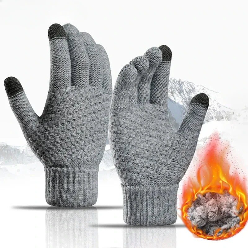 Warm Winter Touch Screen Gloves – Stretch Knit Mittens for Men and Women – Wool Full Finger Outdoor Cycling and Driving Gloves